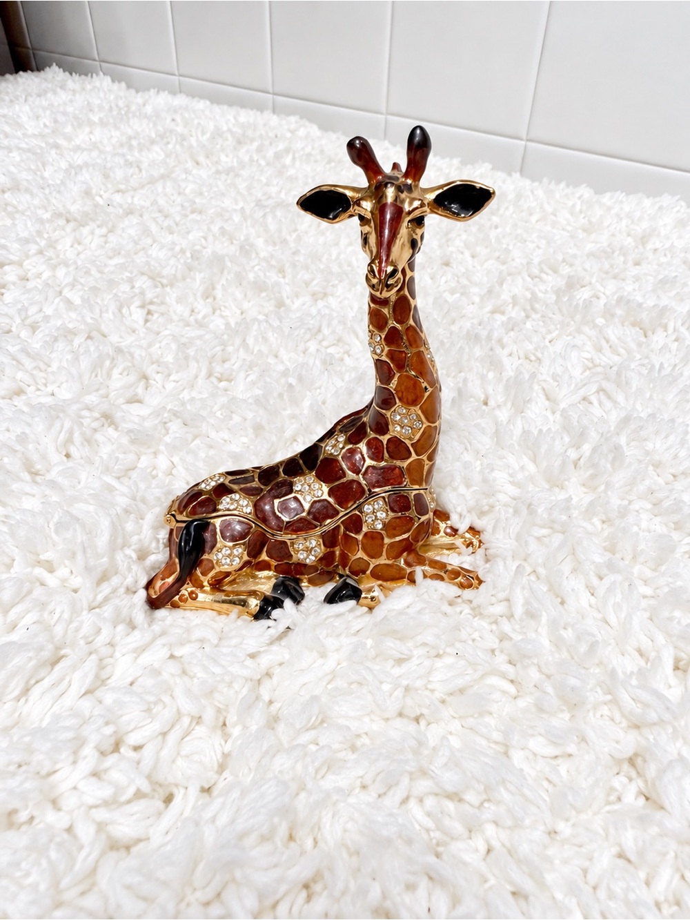 Z Gallerie Jeweled Giraffe Trinket Box, Enamel Rhinestone Gold